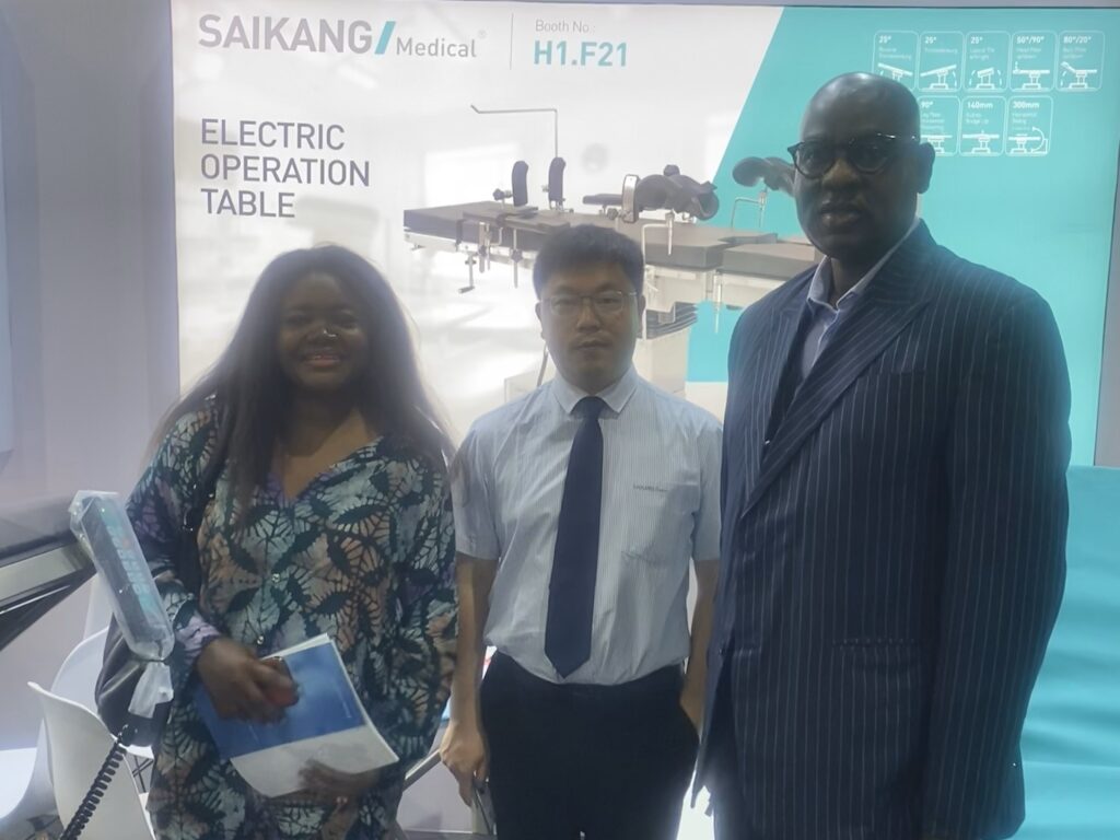 Danhodi Engineering Limited CEO; Mr. Ghali Musa Danhodi, Sariva Healthcare CEO; Mrs. Hussaina P. Nuhu-Ajala, and Jiangsu Saikang Medical Rep. at WHX LAGOS - 2025