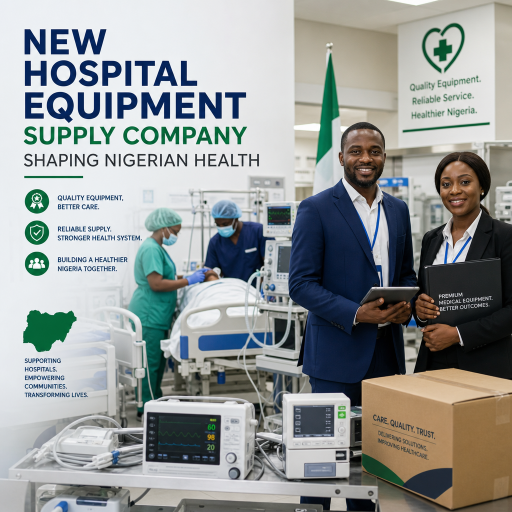 Two healthcare workers reviewing medical equipment in a hospital setting, promoting improved care in Nigeria.